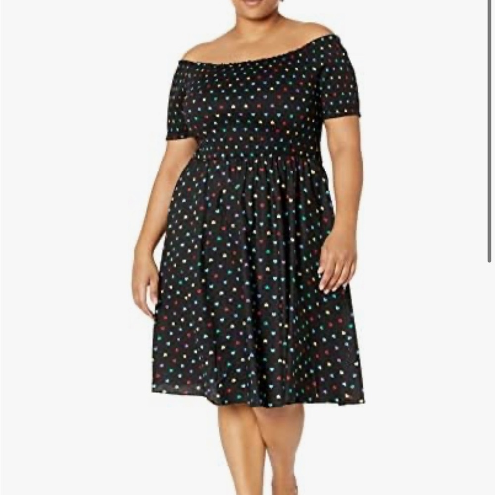 City Chic Black Rainbow Hearts Off Shoulder Dress Plus 18W (CC M)  Rockabilly